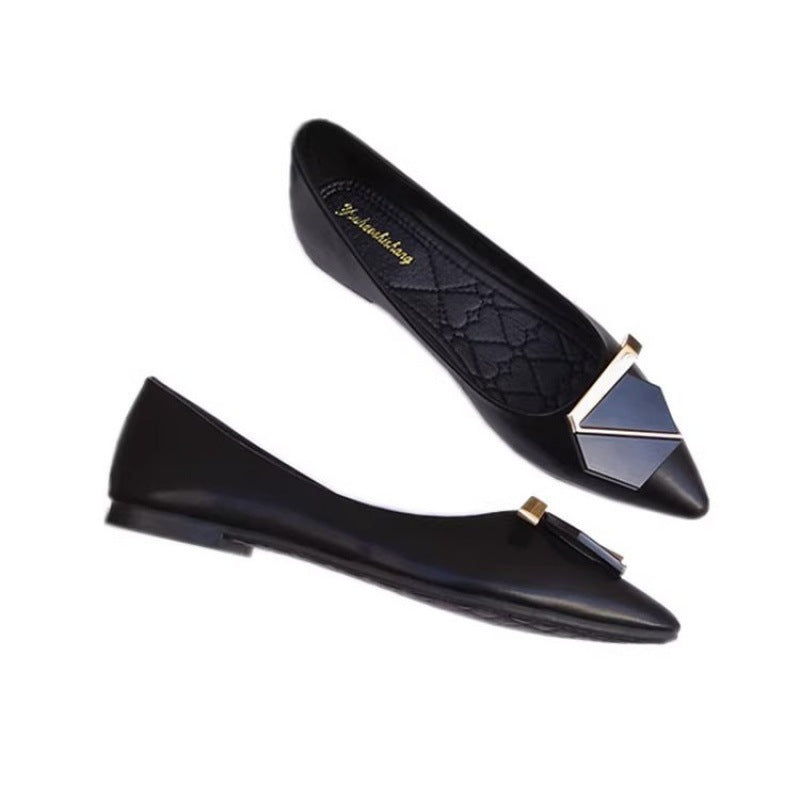 Spring Summer 2023 Season New High Heels Women's Mid Heels Soft Leather Pointed Toe Metal Buckles Fashion Work Women's Shoes