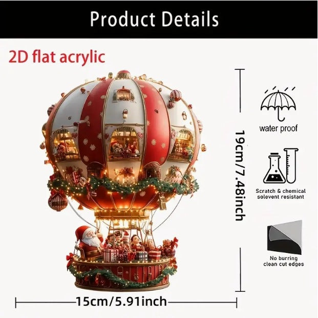 Christmas hot air balloon Santa Acrylic flat ornaments, bedroom and living room wall decoration