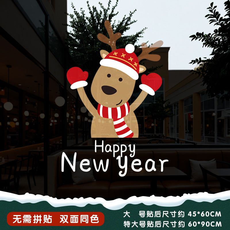 Christmas Santa Claus push door glass sticker electrostatic sticker shopping mall window scene layout decoration the whole window grille