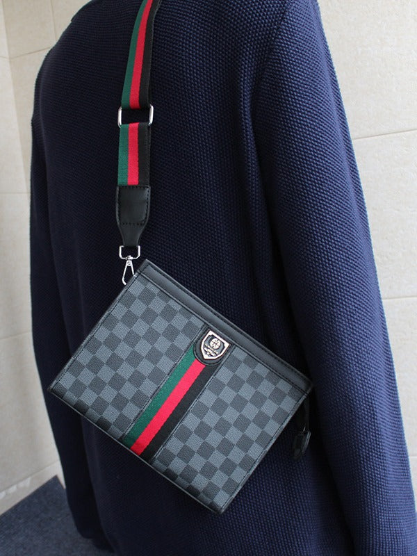 2024 New Crossbody Bag Men's Business Hard Shoulder Bag Large Capacity Plaid Tide Bag Multifunctional Men's Bag Handbag Women