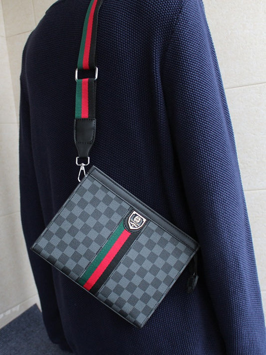 2024 New Crossbody Bag Men's Business Hard Shoulder Bag Large Capacity Plaid Tide Bag Multifunctional Men's Bag Handbag Women