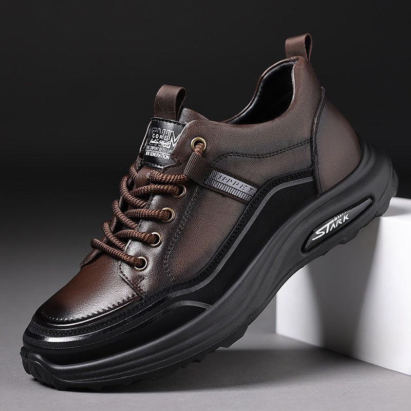 Trendy men's shoes top layer cowhide autumn new sports casual shoes men's lightweight and non-slip daily casual leather shoes men's models