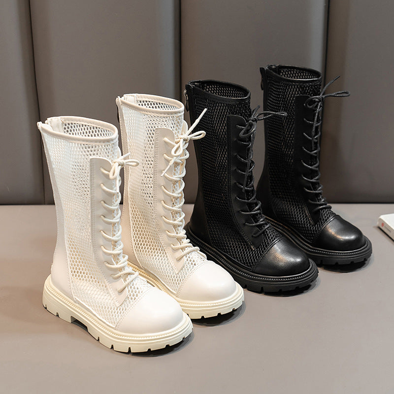 Girls' high boots, summer zipper Roman shoes, children's boots, Korean flats, boots, fashion Internet celebrity cool