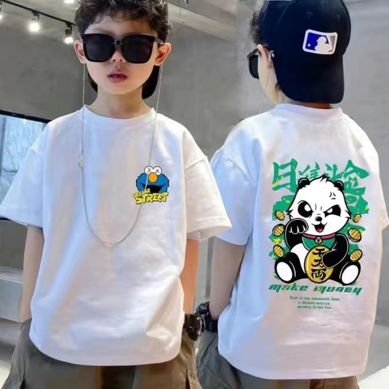 Cotton soft children's short sleeve t-shirt 2024 summer new middle and large children's clothes handsome boys and girls Korean version half sleeve