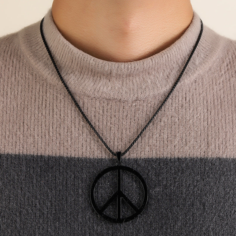 New Men's Creative World Peace Pendant Necklace Wholesale Rock Wind Chain Style Necklace Trend Hip Hop Sweater Chain