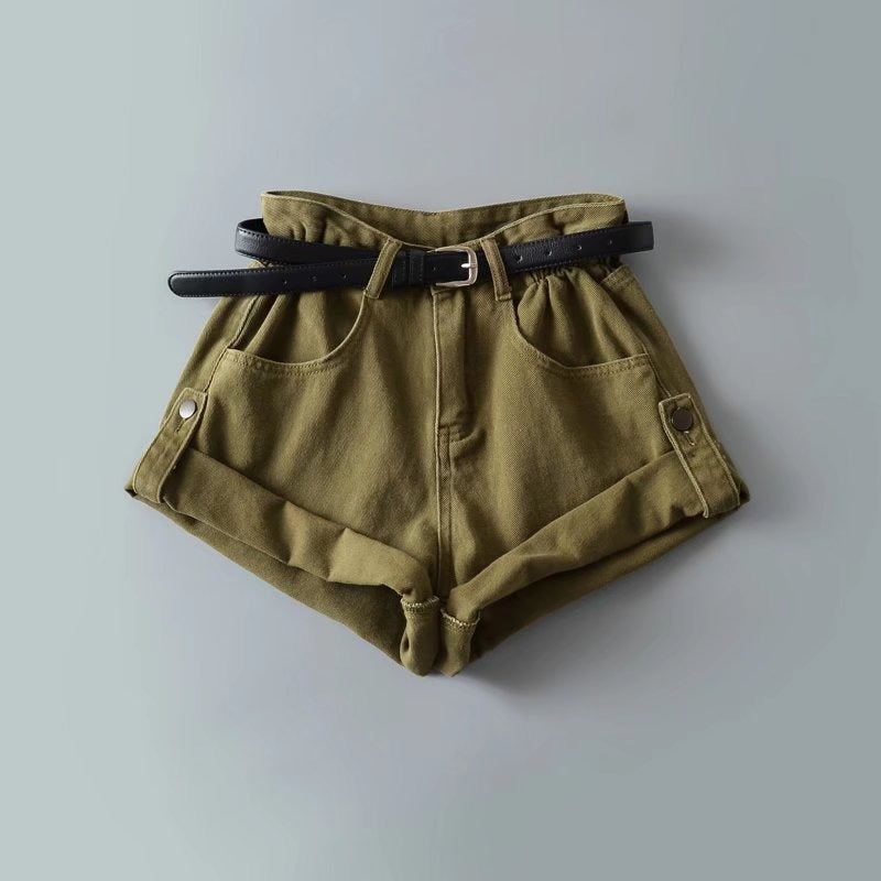 New Summer 2022 High-waisted Rolled Leg-Showing Wide-leg Pants Women's Jeans Cropped with Belt