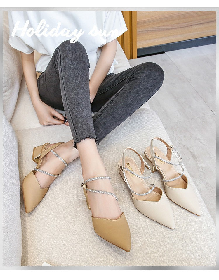 Plus size women's shoes 41-43 summer sandals foot fat instep width and height 2024 new baotou block heel high heels women