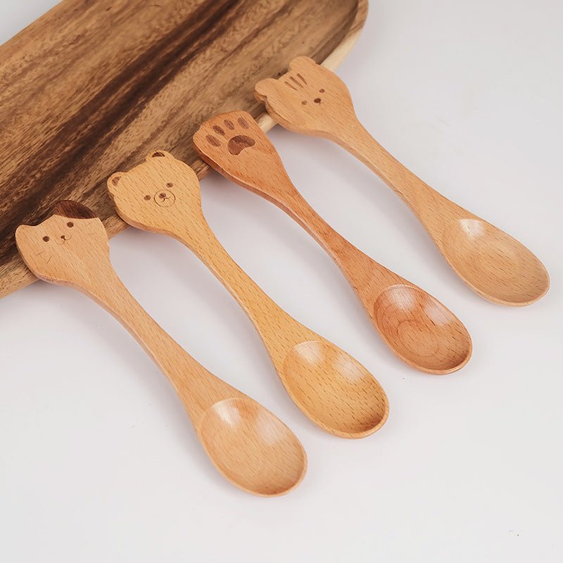 Children's beech wooden spoon animal spoon creative wooden cartoon spoon can be processed wood spoon can be engraved logo wholesale