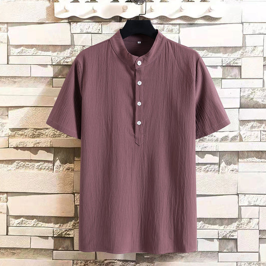Cross border summer new menswear men's stand collar short sleeve shirt korean casual plus size men's shirt top in stock