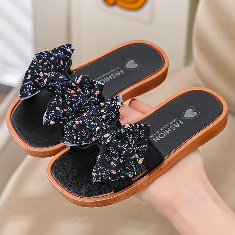 Girls wear non-slip soft-soled bow princess sandals outside, indoor large, medium and small children's baby kindergarten beach shoes