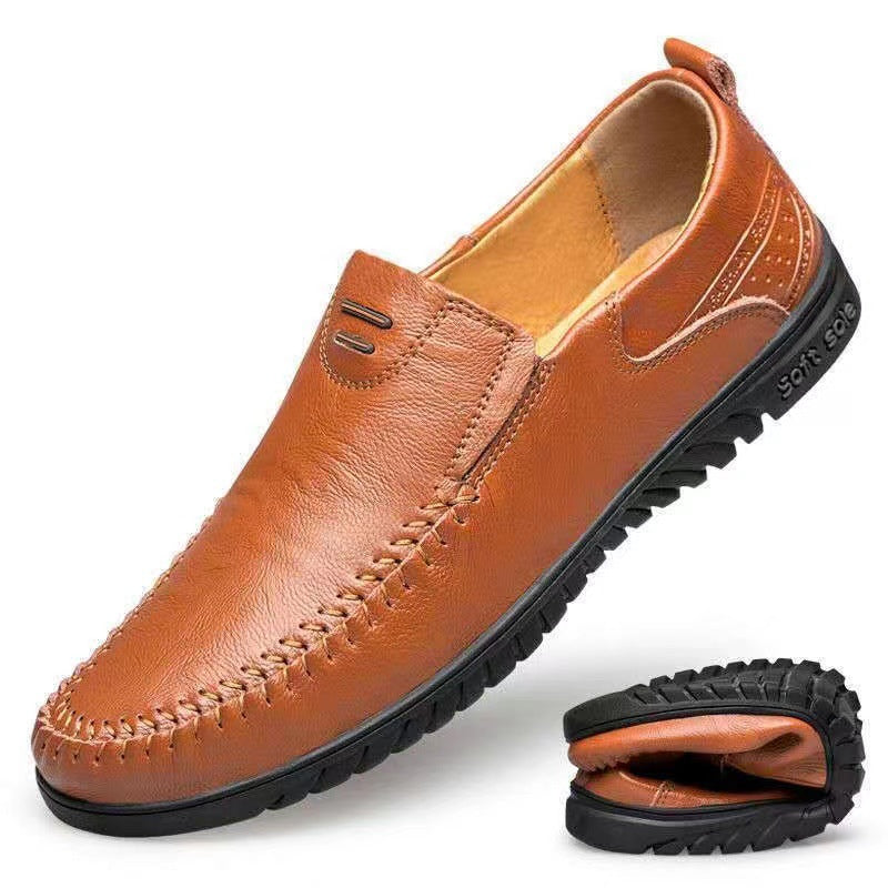 858 men's shoes 2023 new spring and summer soft soles and versatile business one-foot pedals four green beans and bean casual leather shoes