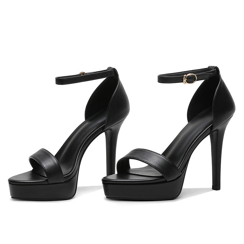 518-6 Leather, high heels, thin heels, platform platform sandals, women's fashion slimming, night professional work shoes