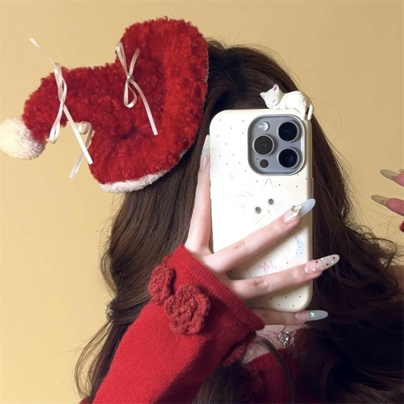Christmas red plush hat hairpin clip Sanfu with the same cute Internet celebrity atmosphere decoration and photo props