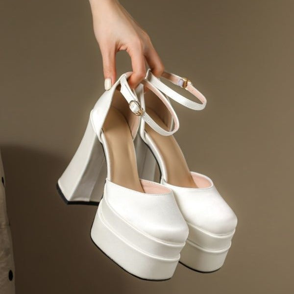2025 new small thick heel platform high heels engagement banquet shoes do not tire feet, main wedding dress wedding shoes artifact