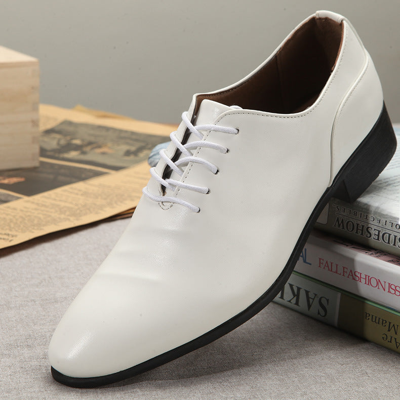 Leather shoes spring and summer korean white pointed scalp shoes lace-up men's business formal wear photo studio photography british casual shoes
