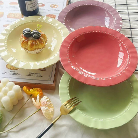Macaron cream style breakfast plate high-value French vintage skirt plate ceramic color glazed tableware