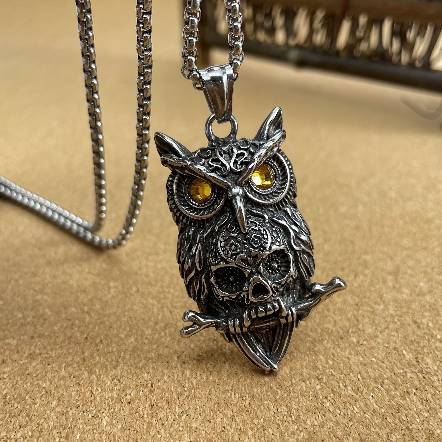 European and American style accessories vintage punk owl skull pendant necklace for men