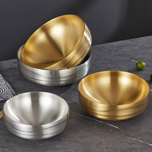 304 stainless steel cold noodle bowl Korean style double bowl golden thickened ramen bowl rice bibimbap bowl