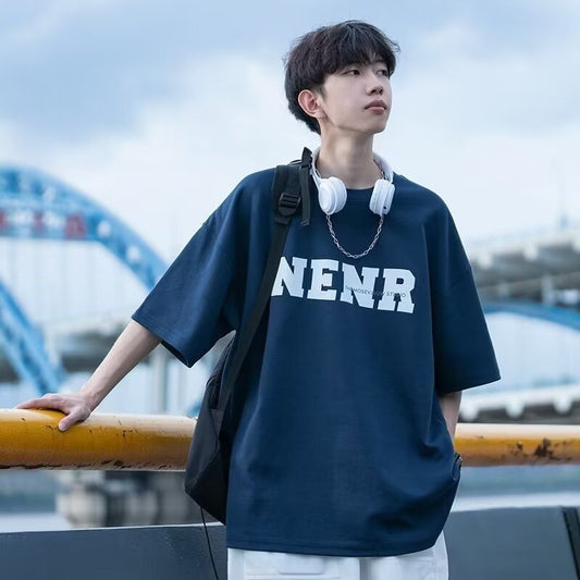 Youth summer clothes cotton short sleeve t-shirt boys summer 2024 new junior high school and high school students handsome men's clothes