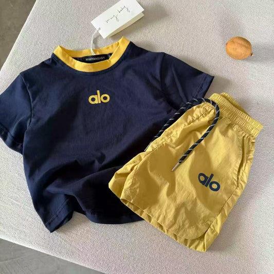 Sunshine boys shorts boys set 2025 summer contrast two-piece set baby short sleeve sportswear girls short sleeve T