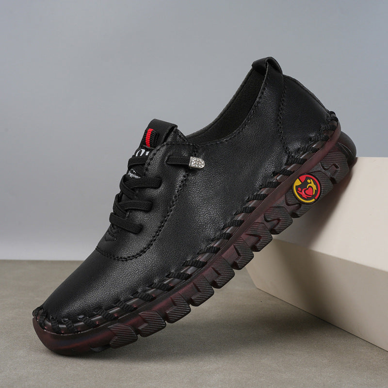 Cross-border foreign trade 2023 hand-stitched microfiber leather mom shoes casual shoes wear-resistant flat shoes 44 plus size women's shoes