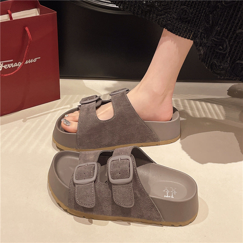 Internet celebrity retro platform slippers women's summer 2025 new style to wear fashion and versatile flip-flops bokensa sandals