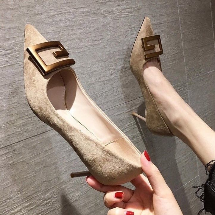 Spring 2023 New Girl Internet Celebrity Buckle French High Heels Women's Stiletto Pointed Toe Sexy Black Single Shoes Summer