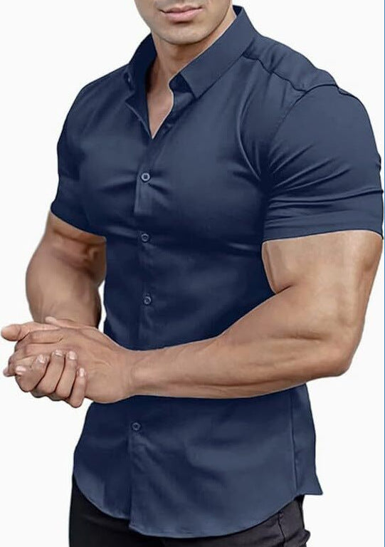 summer new short sleeve printed shirt men's shirt collar casual fashion solid color shirt thin short sleeve shirt men