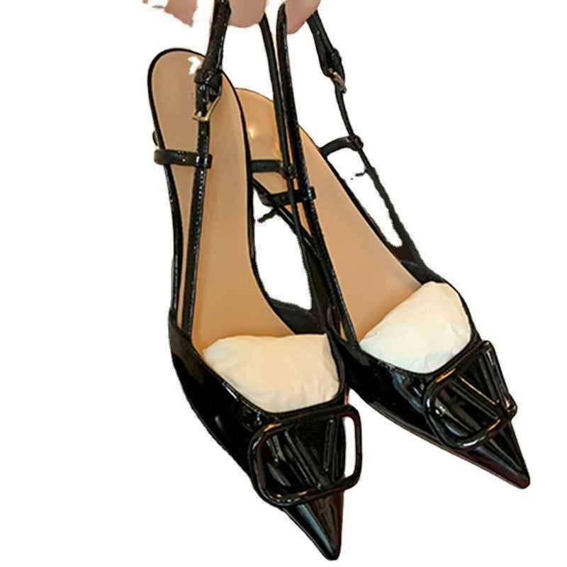 Grape mom studiolee 2024 new V-buckle French summer pointed toe single shoes high heel back hollow stiletto sandals women