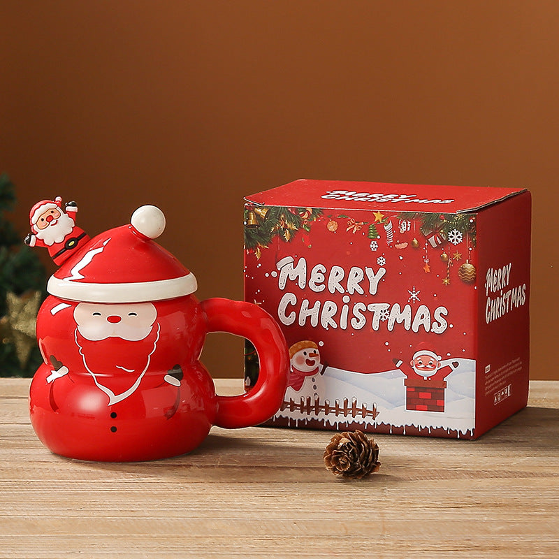 Creative Christmas Ceramic Mug with Lid Spoon Large Capacity Mug Cartoon Christmas Mug Gift Water Cup Student Gift
