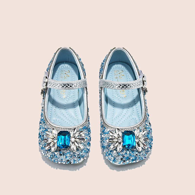 Girls' Elsa Princess Shoes Spring 2026 New Children's Soft Sole Shoes Little Girl Performance Sequin Crystal Shoes