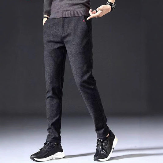 Shirt less clothing, new autumn and winter trousers, men's slacks, brushed slim fit, straight Korean business fashion trousers