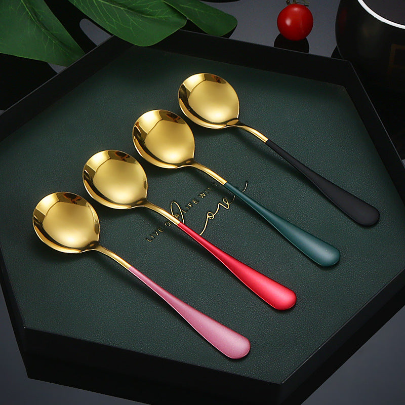 Watermelon spoon, stainless steel spoon, creative cute spoon, No. 3 round spoon, long-handled spoon, Internet celebrity spoon, seasoning spoon, Korean style