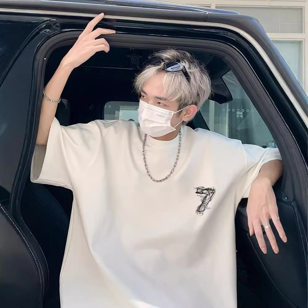 American fashion brand heavy short sleeve t-shirt men's summer new trend half-sleeved top loose plus size men's t-shirt