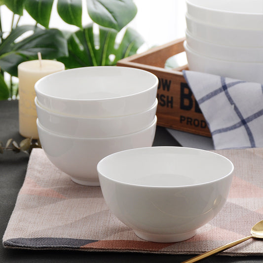 Pure White Bone China Bowl 4.5 Inch Dinner Bowl White Ceramic Bowl 6 Inch Large Bowl Soup Bowl Home Noodle Bowl Hotel Catering