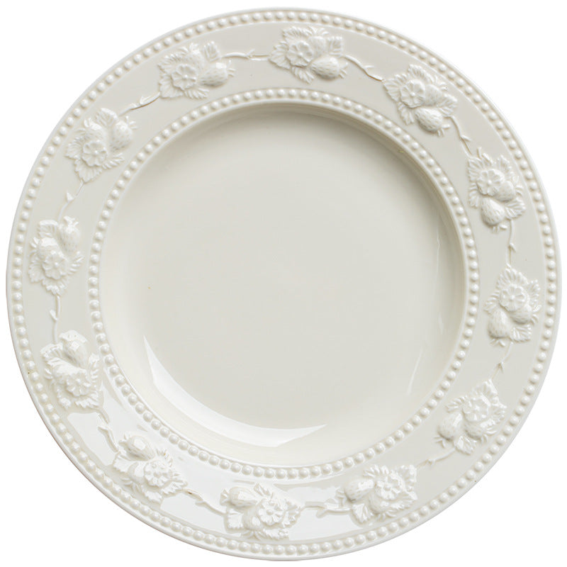 Ceramic tableware Classical light luxury embossed bowls and plates household rice soup bowl cup combination high-quality dishes set