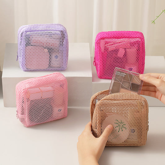 Dopamine color tofu bag Portable mesh cosmetic bag Lipstick small square bag storage bag mesh tampon bag