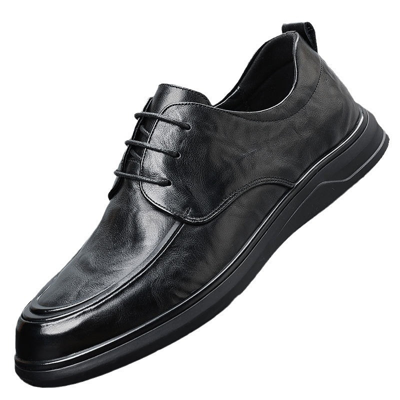 Men's shoes are covered with cowhide in spring, new men's business casual leather shoes, high-end leather men's platform single shoes