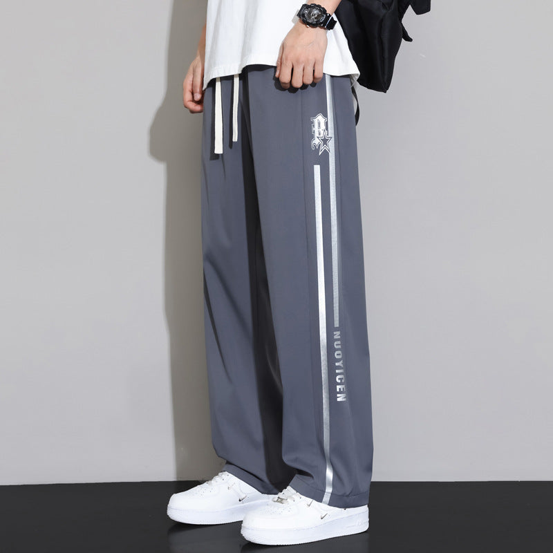 Junior high school students summer pants drape ice silk teen loose straight leg sweatpants men's slacks quick-dry
