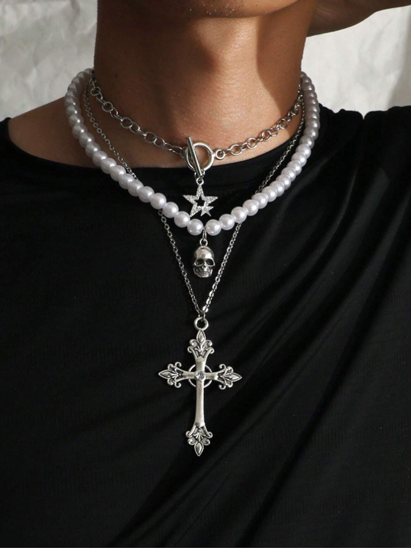 European and American trinkets Vintage hip hop rock thick chains Mangstar flame multi-layer men's necklaces women's necklaces