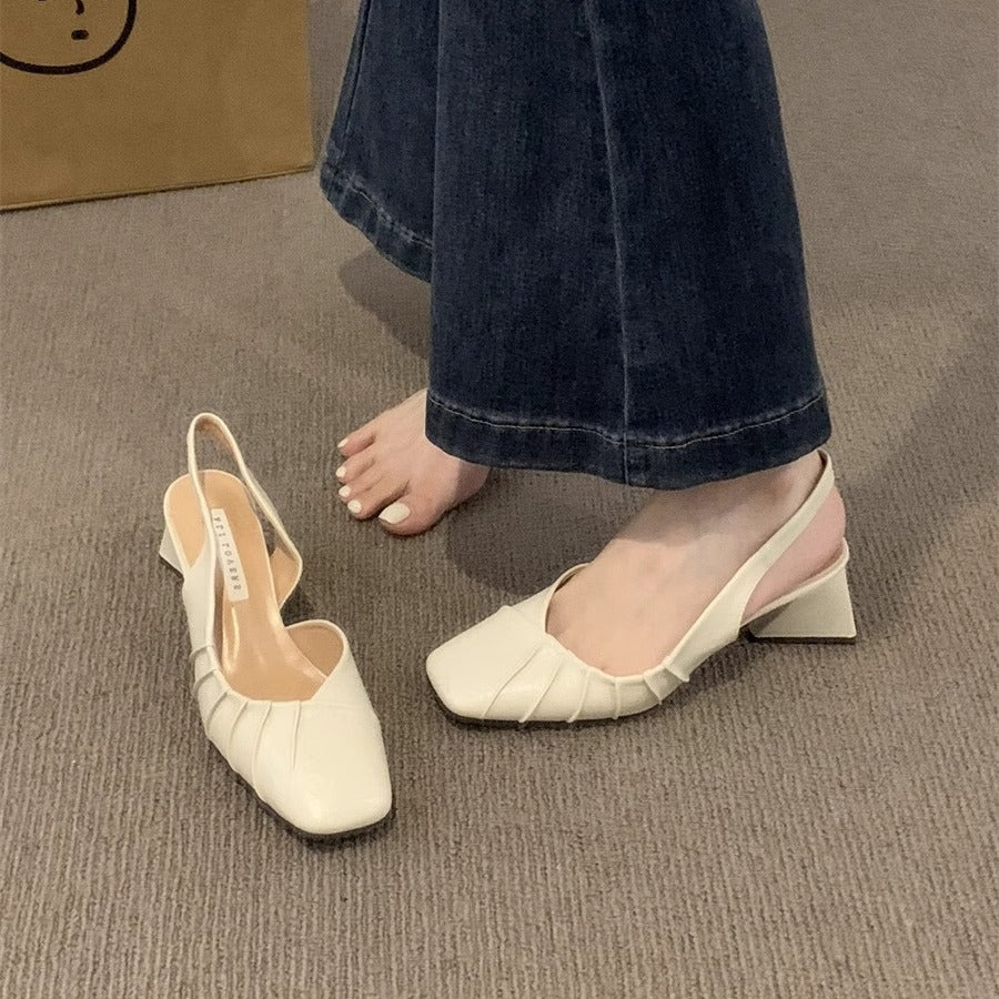 Spring/Summer 2025 New High Heel Baotou Back Empty Sandals Women's Shoes Block Heel Pumps Pumps French Gentle Wind Single Shoes Women's Shoes