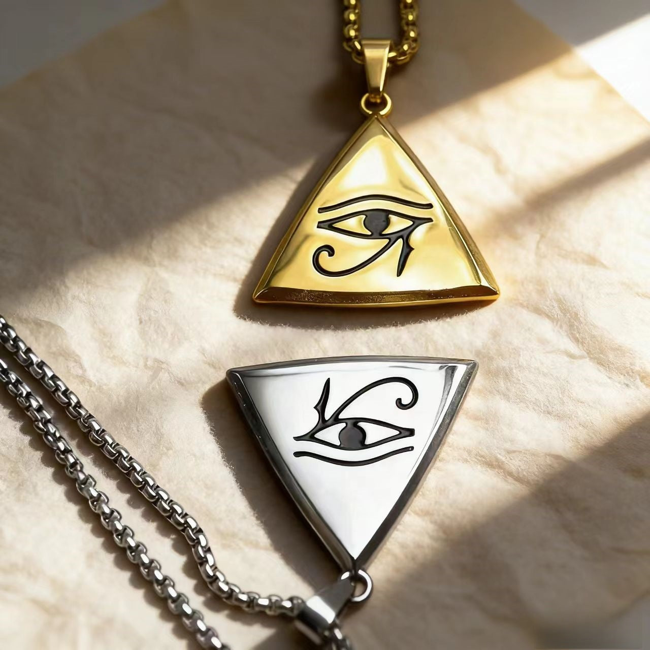 European and American Eye of Horus Pyramid Pendant Stainless Steel Necklace Vintage Totem Personality Men's Pendant Accessories