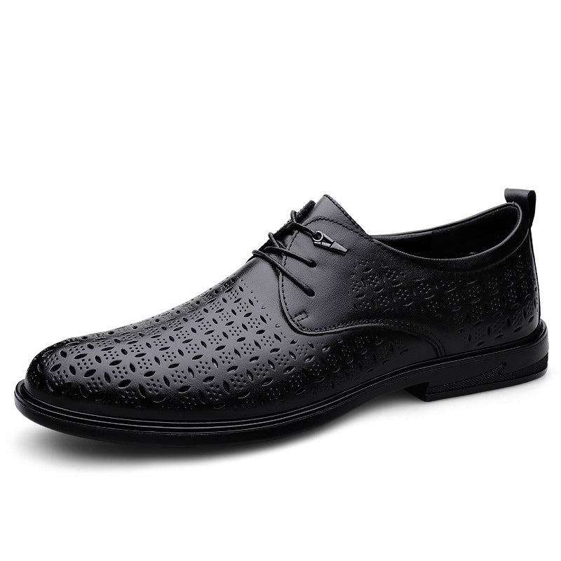 2025 spring and summer men's business leather shoes, the upper layer of cowhide, high-end sense of luxury, men's holes, casual leather shoes, hollow shoes