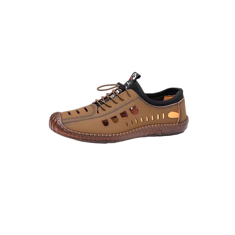 2025 New Sandals Men's Summer Casual Hollow Breathable Leather Shoes Non-slip Soft Sole Casual Versatile Comfortable and Versatile