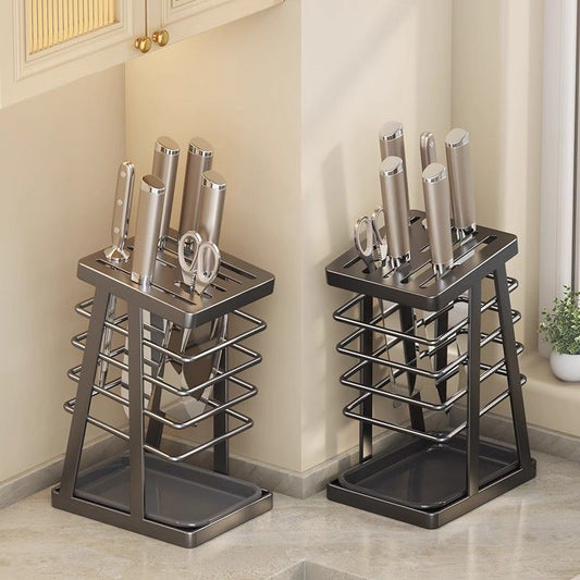 New kitchen knife holder kitchen knife scissors fruit knife storage rack household draining countertop knife holder integrated: