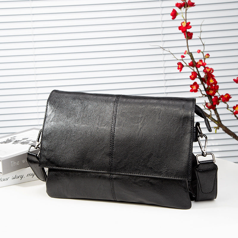 Men's trendy shoulder bag, ultra-thin document bag, casual large capacity high-end sense of one-shoulder crossbody fashion casual men's bag
