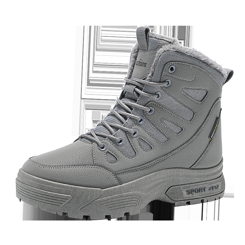 Snow boots, men's fleece, thickened and warm, outdoor minus 40 degrees cold-resistant, non-slip, thick-soled fur integrated Martin boots