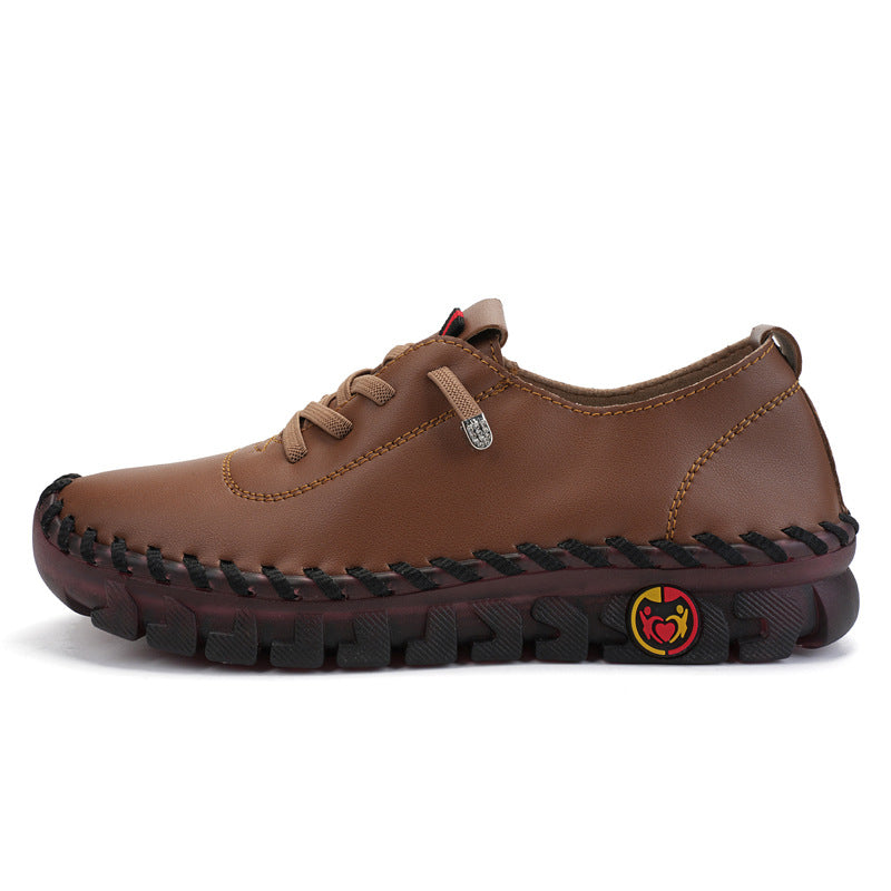 Cross-border foreign trade 2023 hand-stitched microfiber leather mom shoes casual shoes wear-resistant flat shoes 44 plus size women's shoes