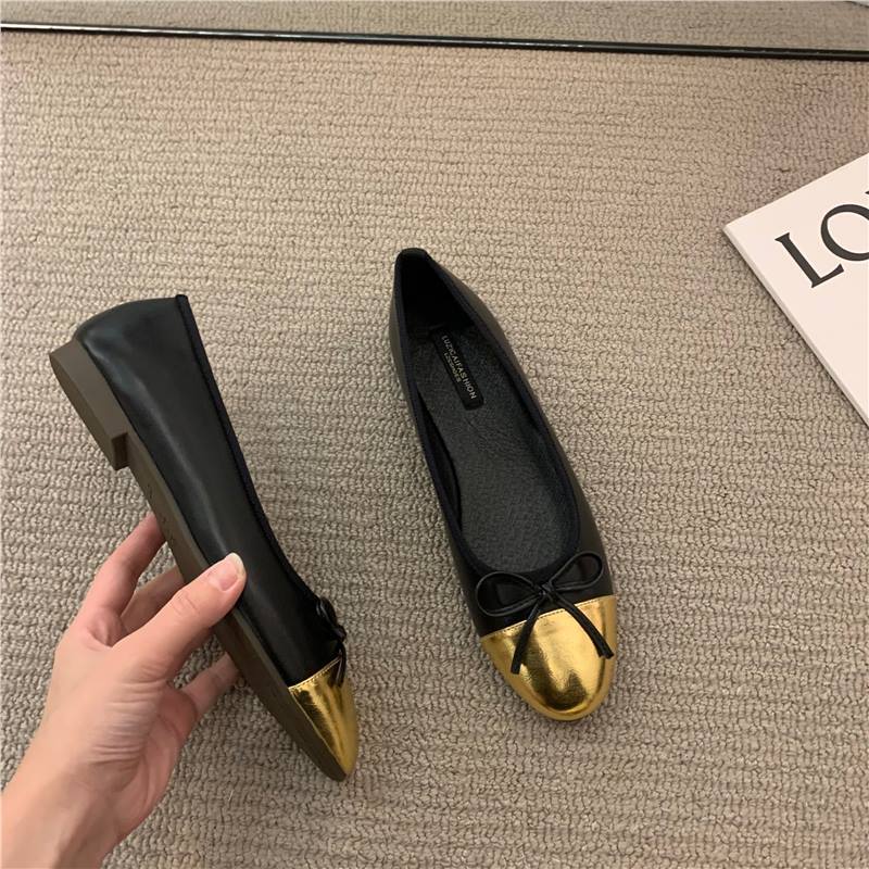 Flat French Small Fragrance Single Shoes Women's Shoes Spring 2025 Pink Ballerina Bow Granny Shoes Scoop Shoes