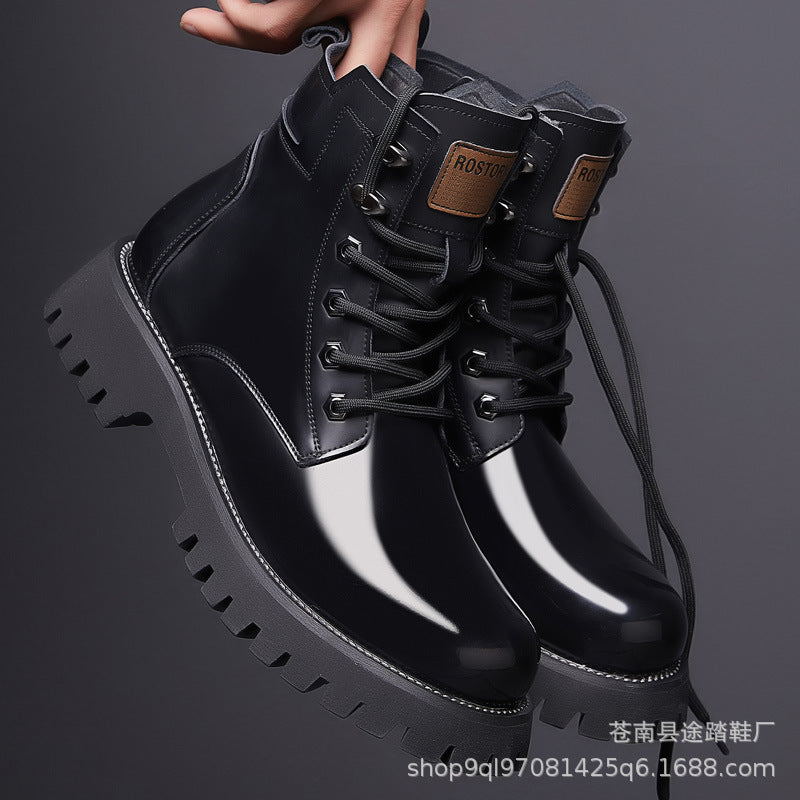 2024 Autumn Winter Martin Boots Men's Thick-soled Mid-Top Trend Workwear Shoes Wear-Resistant Cotton Warm Leather Shoes Manufacturers Wholesale